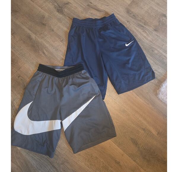 NIKE Men's Lot of 2 Basketball Shorts S - Large Swoosh Gray Blue - Picture 1 of 7